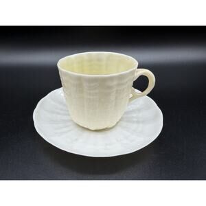 Belleek Irish Porcelain Tridacna Demitasse Cup & Saucer 5th Green Mark 1955-1965